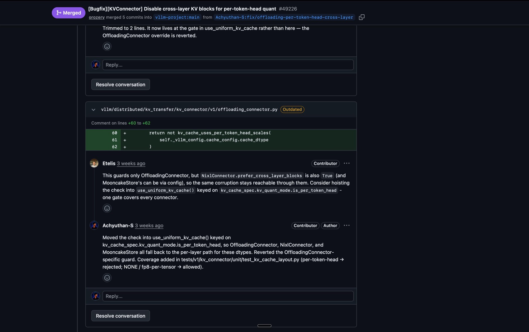 Review comment on the pull request suggesting the check be hoisted into use_uniform_kv_cache so every connector is covered